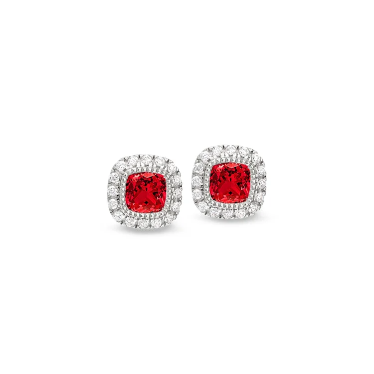 Ladies Multicolor Earrings -Platinum Finish Sterling Silver Micropave Simulated Ruby Earrings with Simulated Diamonds