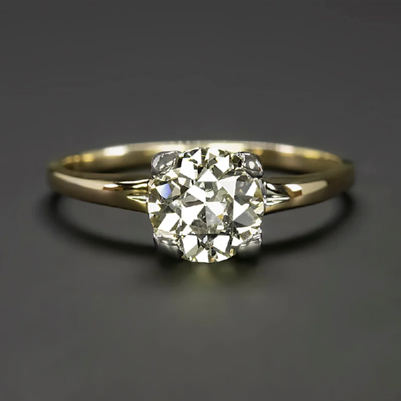 Boho Engagement Rings -1.31c VINTAGE DIAMOND ENGAGEMENT RING OLD EUROPEAN CUT O-P VS 14k GOLD SOLITAIRE