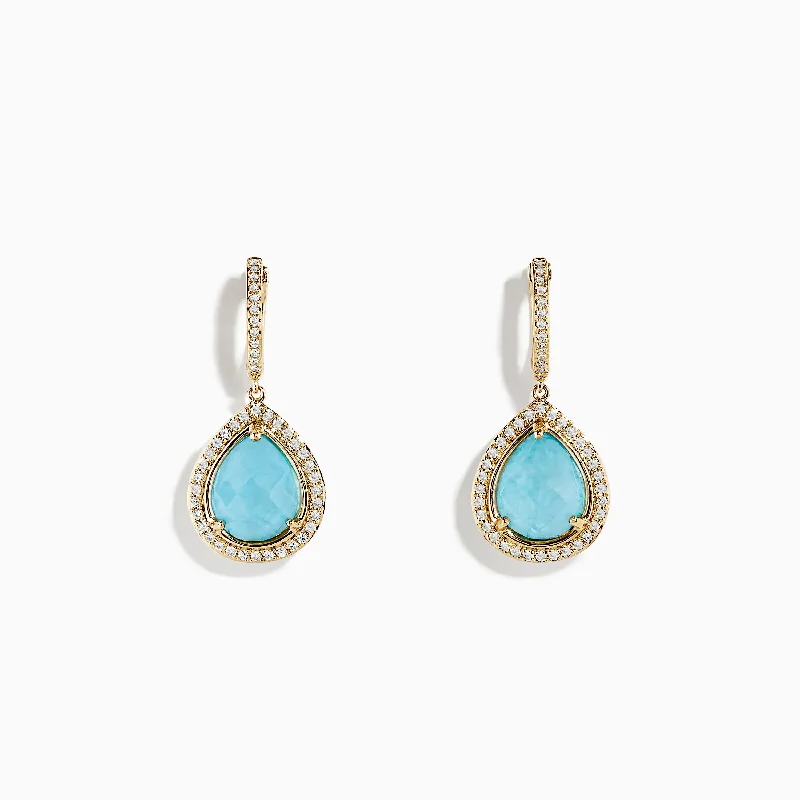 Ladies Motivational Earrings -14K Yellow Gold Apatite and Diamond Pear Shaped Drop Earrings