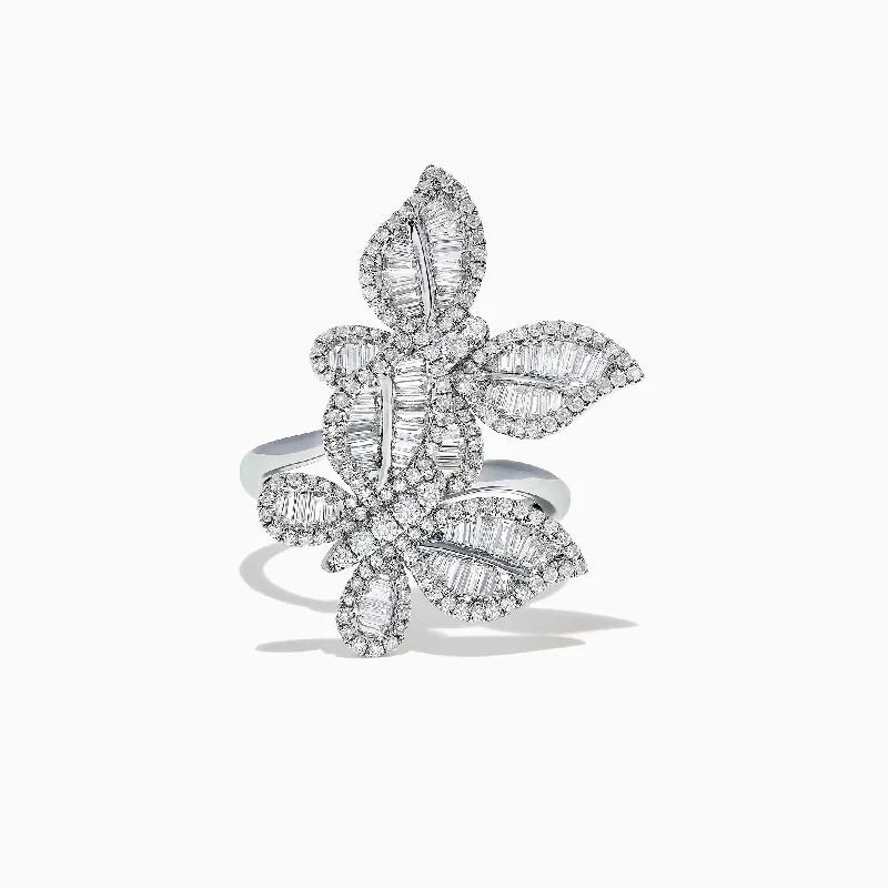 handcrafted gemstone women's rings -Nature 14K White Gold Diamond Butterfly Ring, 1.41 TCW