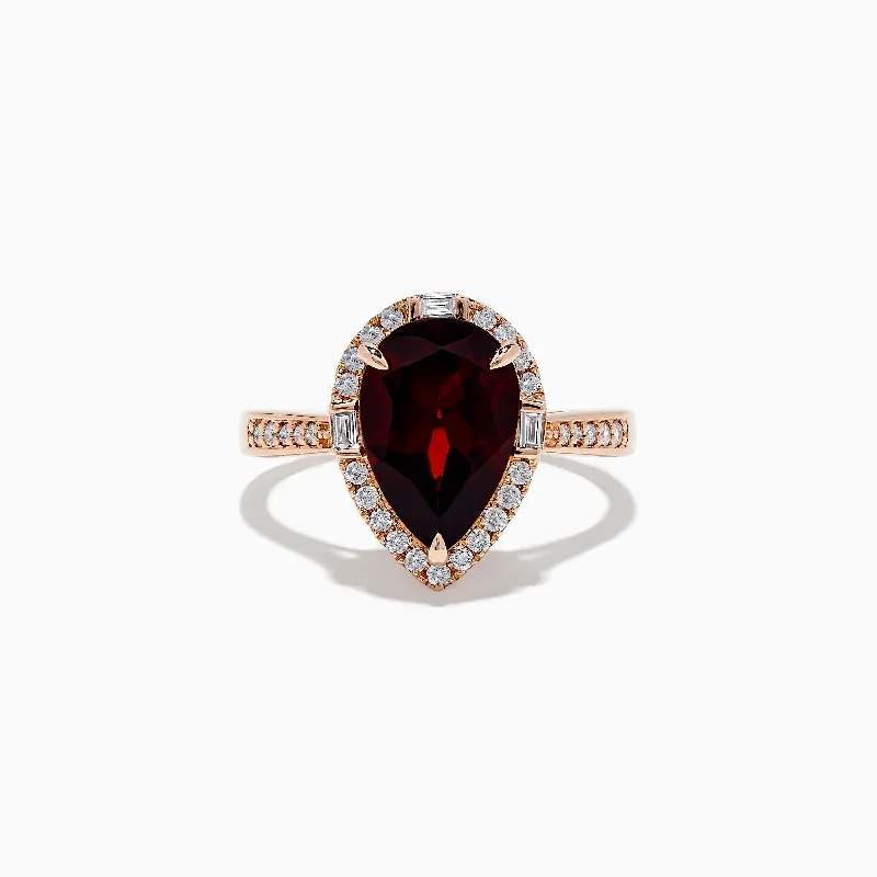 personalized women's rings -14K Rose Gold Garnet and Diamond Ring