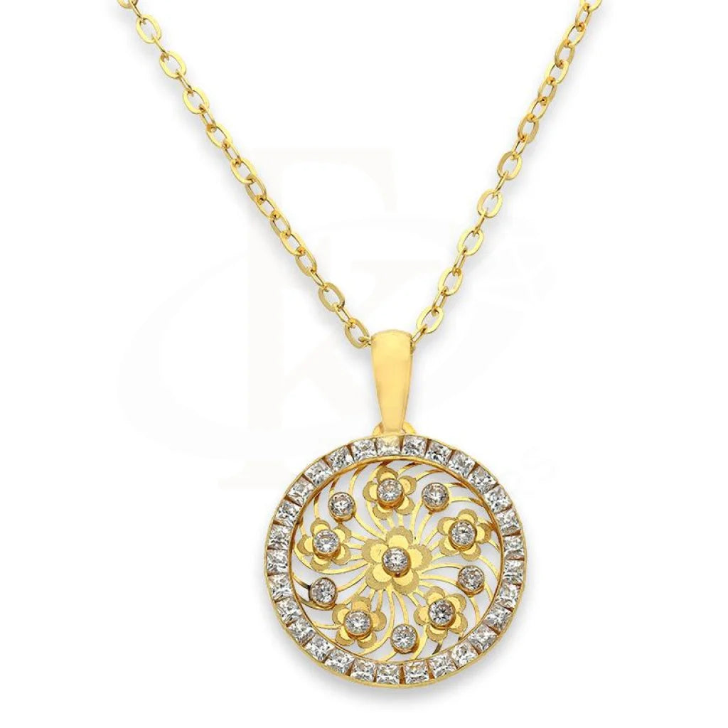 Ladies 14K Gold Necklaces -antique necklaces for women -Gold Necklace (Chain with Round Shaped Flower Pendant) 18KT - FKJNKL18K2358