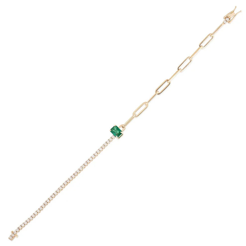 Ladies Bracelets for Grandmas-50/50 Paperclip Chain, Emerald and Diamond Bracelet