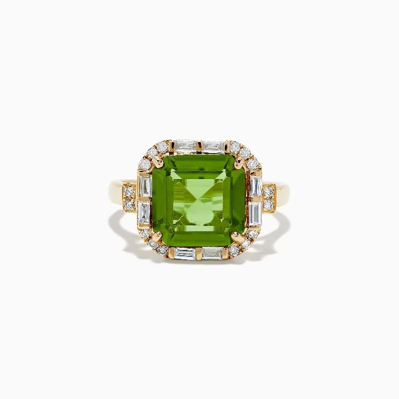 ethical women's rings -14K Yellow Gold Peridot and Diamond Ring