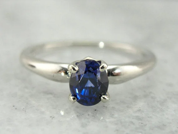 Hippie Engagement Rings -Blue Ceylon Sapphire White Gold Solitaire Engagement Ring