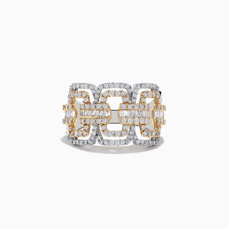 twist design women's rings -Duo 14K Two-Tone Gold Diamond Chain Link Ring 0.95 TCW