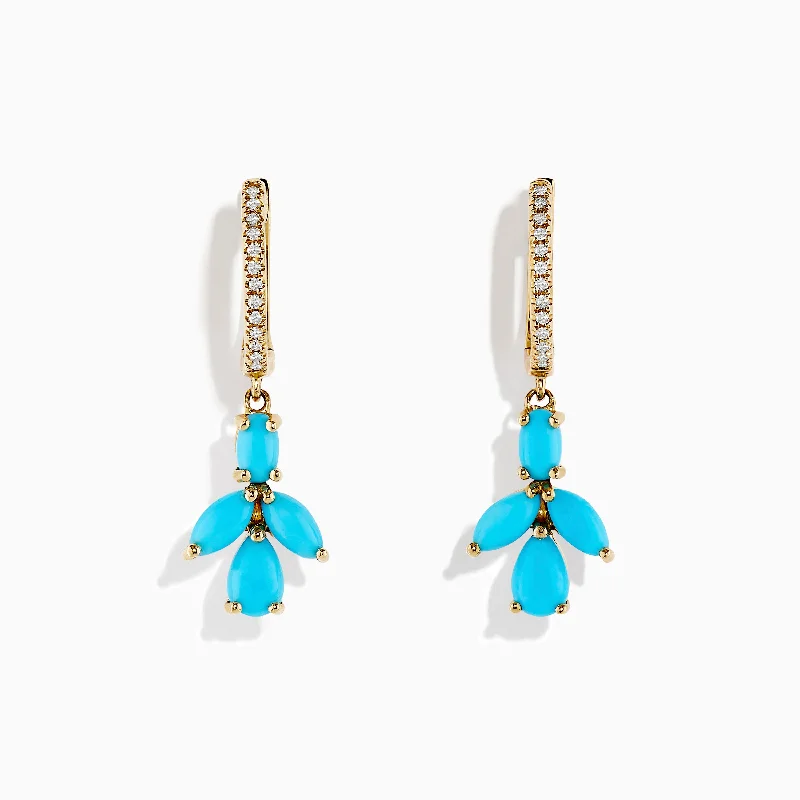 Ladies Club Earrings -14K Yellow Gold Turquoise and Diamond Earrings