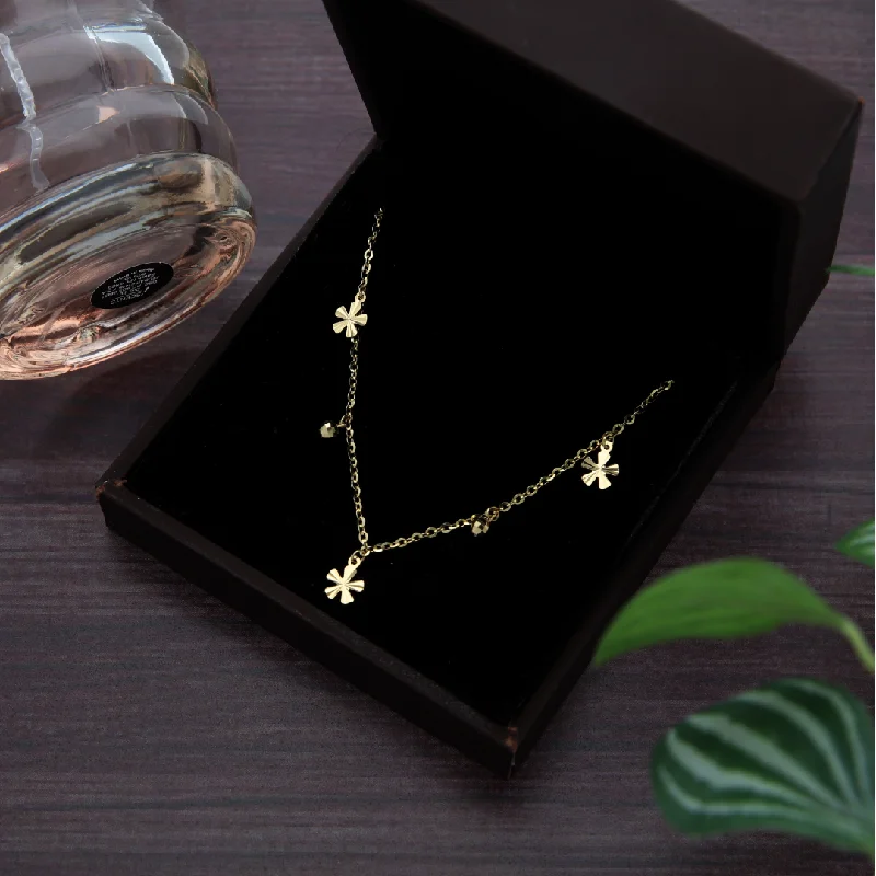 Ladies Delicate Necklaces -dog lover necklaces -Gold Stud Ball Flower Design Necklace 18KT - FKJNKL18K9191