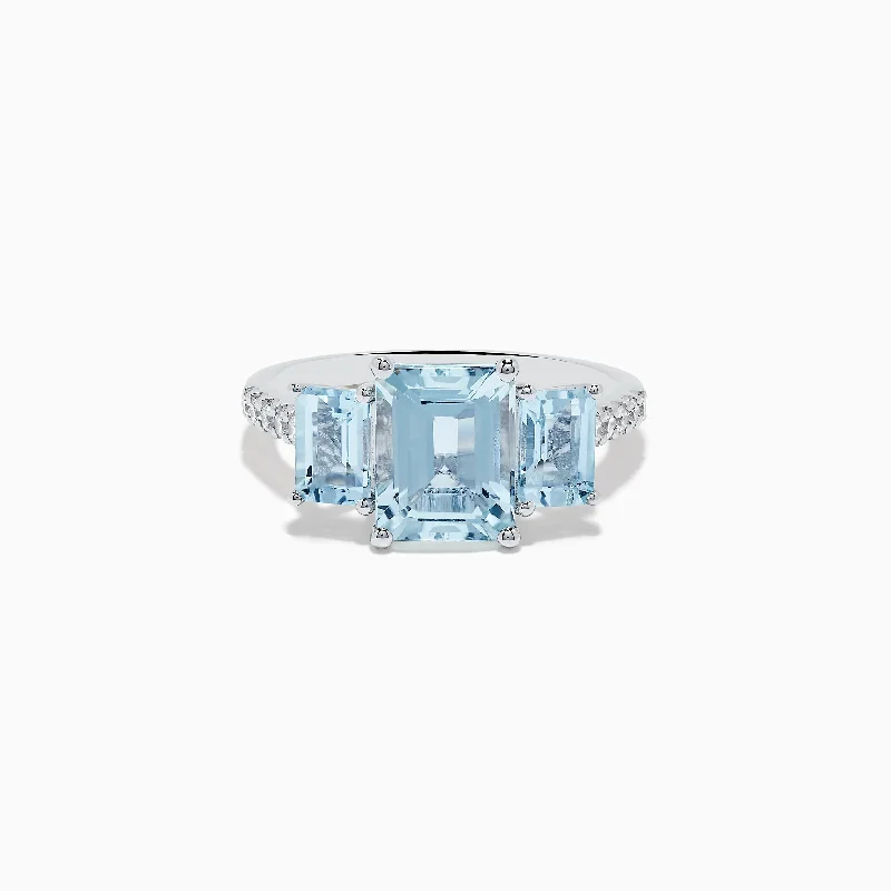 heart-shaped women's rings -Aquarius 14K White Gold Diamond and Aquamarine Ring