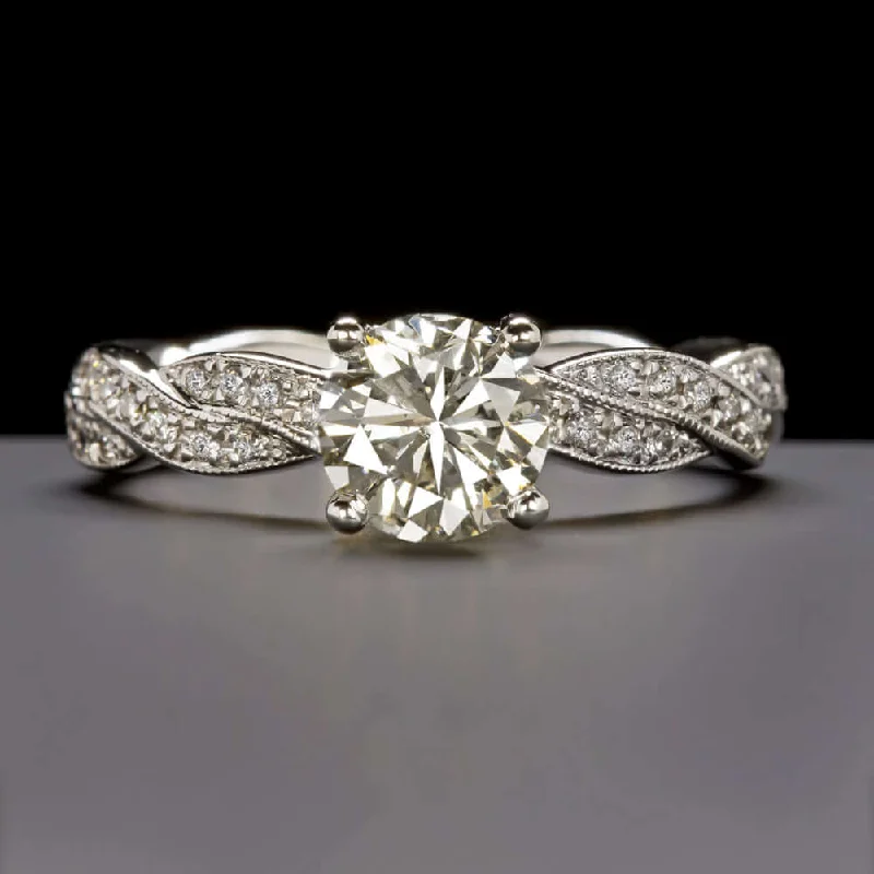 Halo Engagement Rings -1.25ct VERY GOOD CUT DIAMOND ENGAGEMENT RING ROUND WHITE GOLD TWIST 1 CARAT 1ct