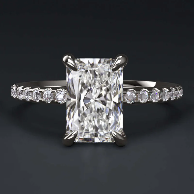 Monochrome Engagement Rings -1.5 CARAT LAB GROWN DIAMOND ENGAGEMENT RING CERTIFIED F VS RADIANT THIN BAND