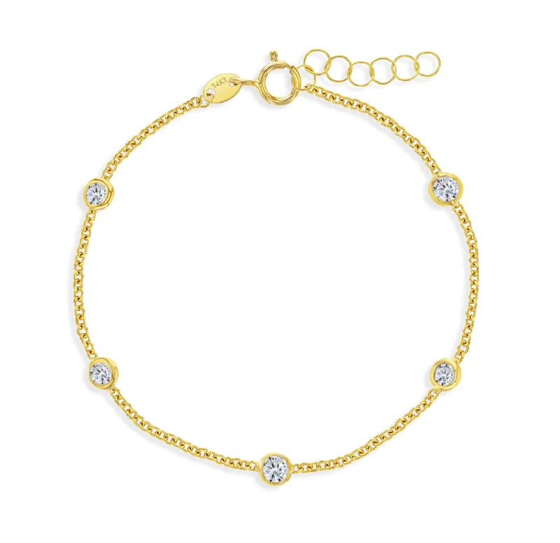 Ladies Bracelets Round Shape-Gold and "Diamond" Bezel Set Girls Bracelet