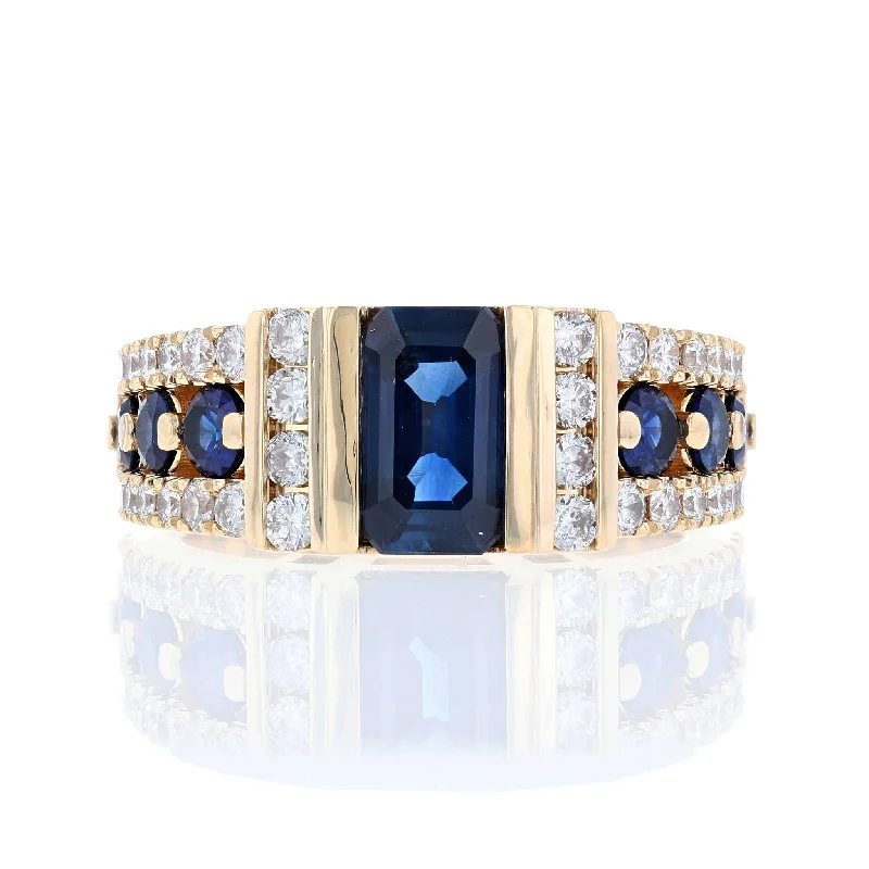 moissanite women's rings -3 Row Sapphire & Diamond Ring