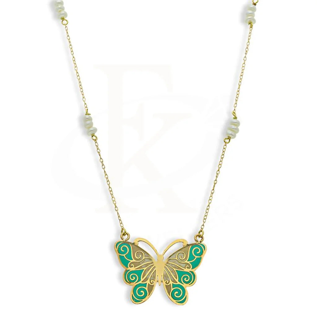 Ladies Pink Necklaces -box chain necklaces -Gold Butterfly Necklace 18KT - FKJNKL18K2550