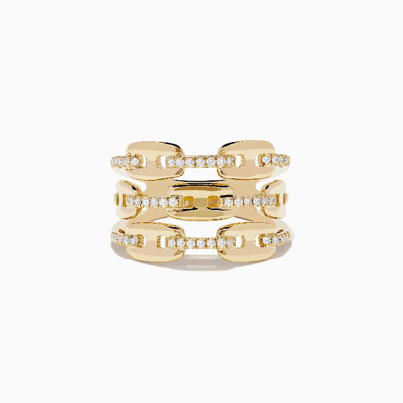 spiritual women's rings -D'oro 14K Yellow Gold Diamond Anchor Chain Ring