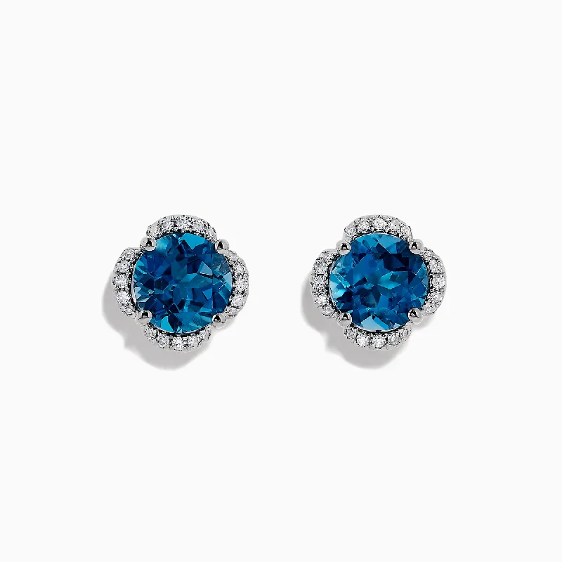 Ladies Matte Earrings -Ocean Bleu 14K Gold London Blue Topaz and Diamond Earrings, 4.25 TCW