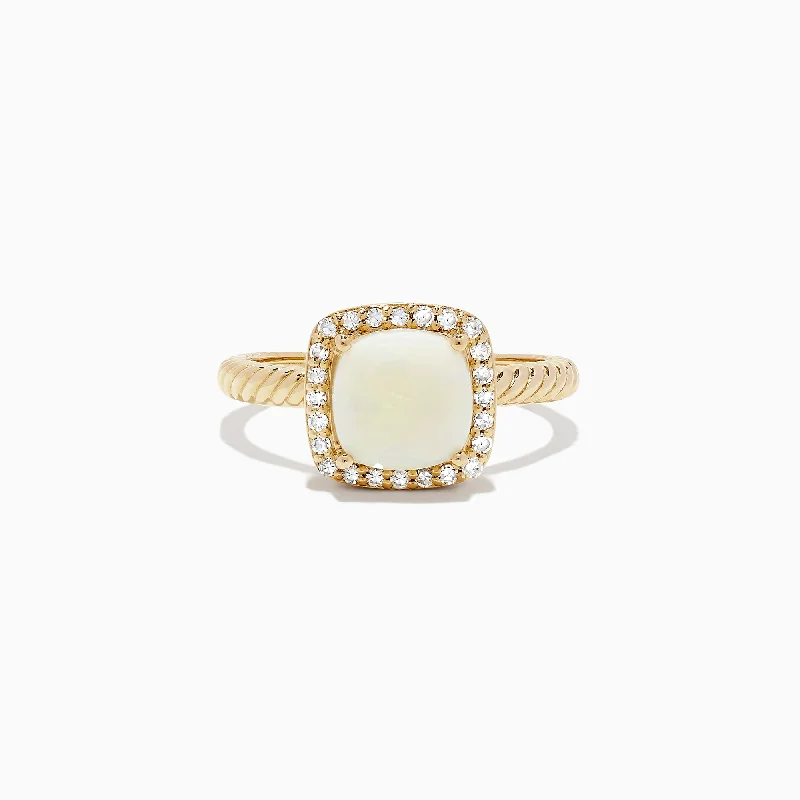 initial women's rings -Aurora 14K Yellow Gold Opal and Diamond Ring, 1.33 TCW