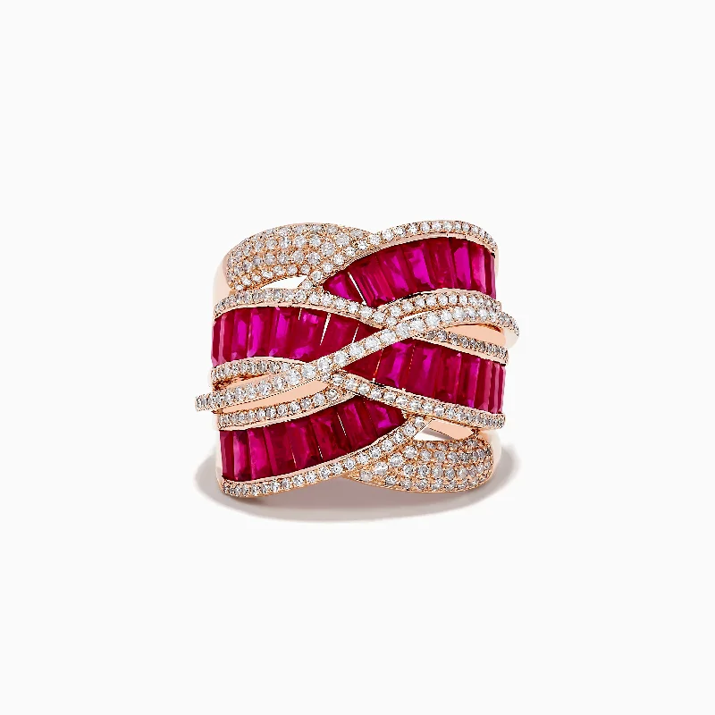 dainty women's rings -Ruby Royale 14K Rose Gold Ruby and Diamond Cocktail Ring