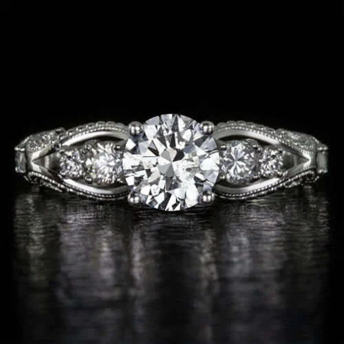 Antique Engagement Rings -1.66ct F SI DIAMOND ENGAGEMENT RING VINTAGE STYLE VERY GOOD ROUND CUT WHITE GOLD