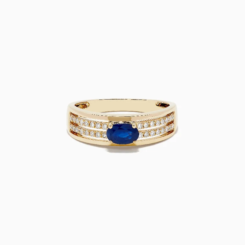 casual women's rings -Royale Bleu 14K Yellow Gold Sapphire and Diamond Ring