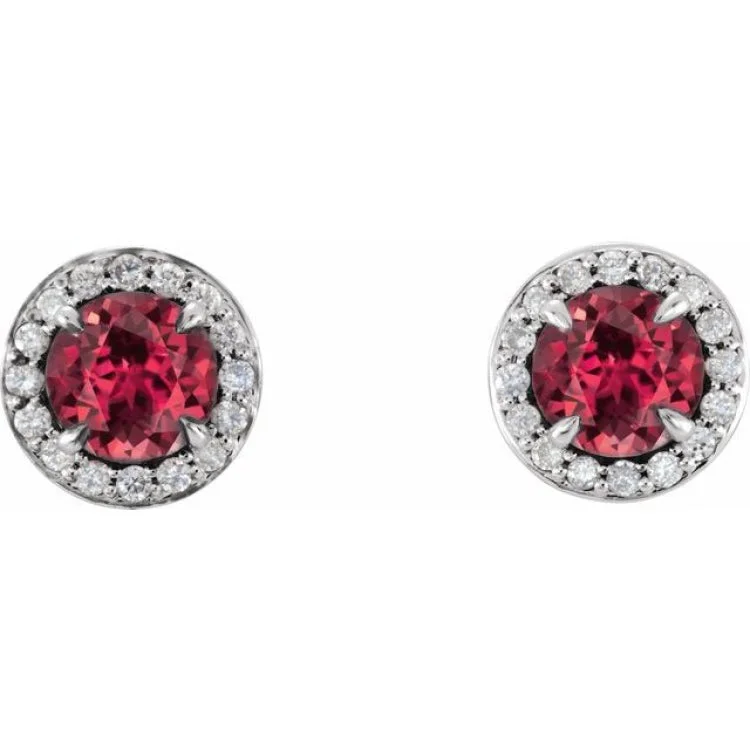 Ladies Keepsake Earrings -14K White 5 mm Natural Ruby & 1/8 CTW Natural Diamond Earrings