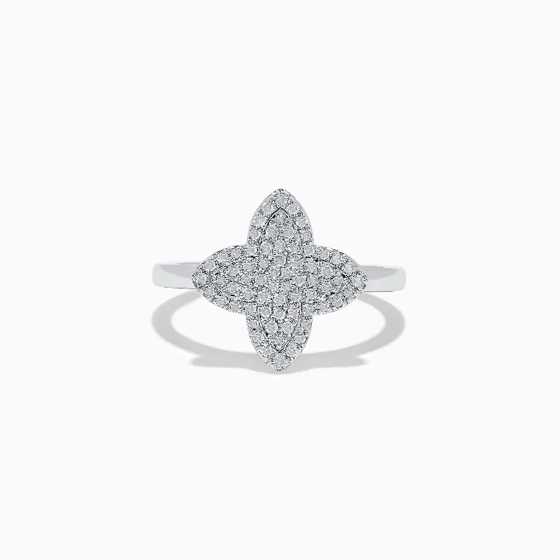 casual women's rings -Novelty 14K White Gold Diamond Clover Ring