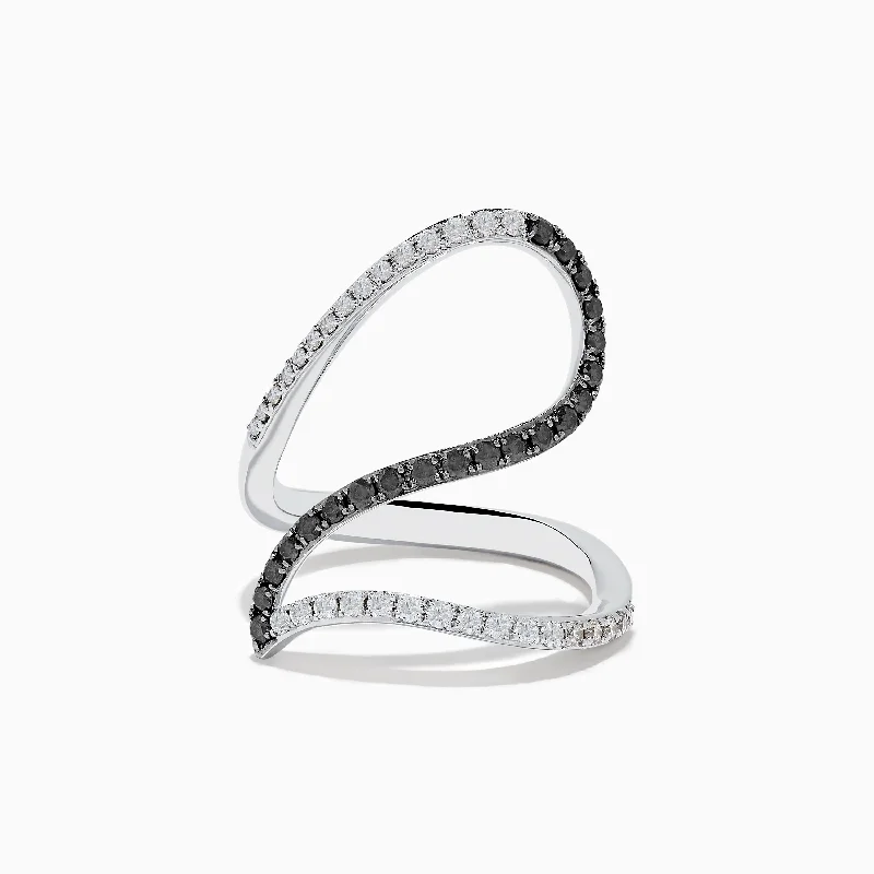 chain-link women's rings -14K White Gold Black and White Diamond Fashion Ring