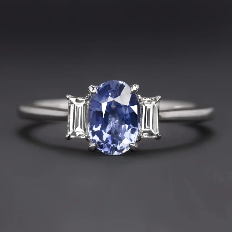 Couple Engagement Rings -1.27ct SAPPHIRE DIAMOND THREE STONE RING ENGAGEMENT OVAL CUT COCKTAIL WHITE GOLD