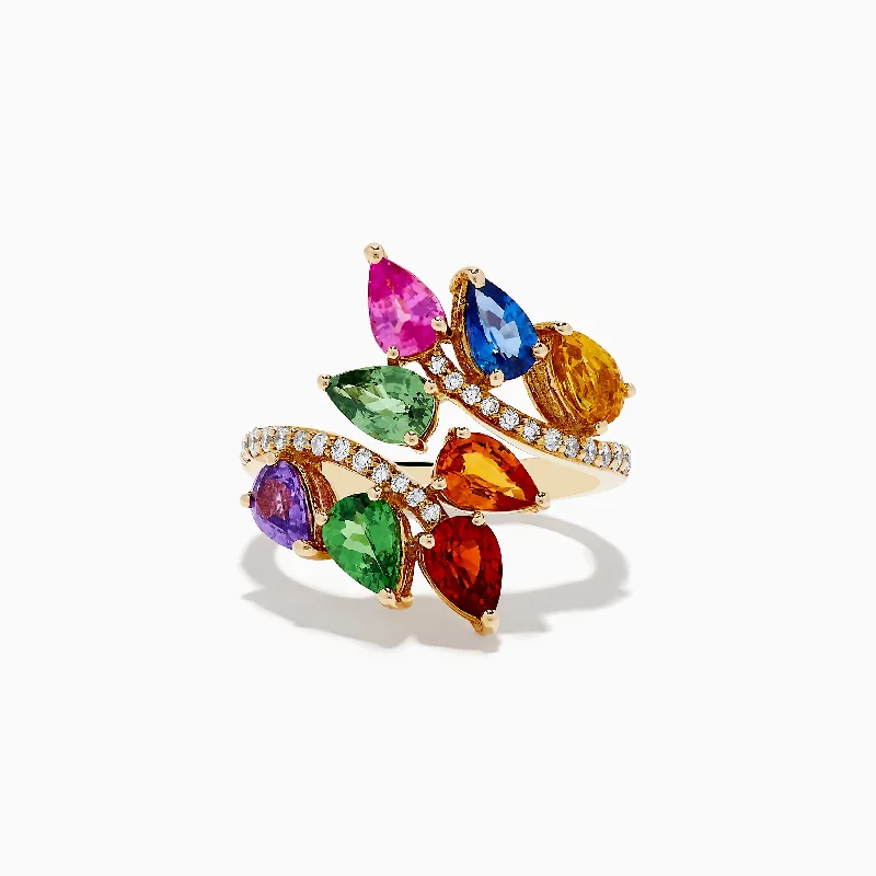 zodiac women's rings -Watercolors 14K Yellow Gold Multi Sapphire and Diamond Ring