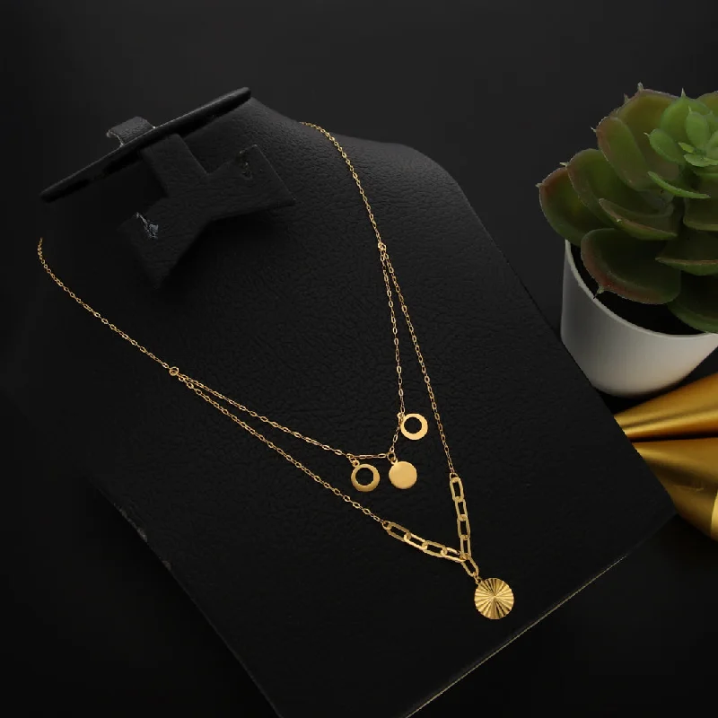 Ladies Ceramic Necklaces -yin-yang necklaces -Gold Double Layered Necklace (Chain With Hollow Round Shaped Pendant) 21KT - FKJNKL21KM9895