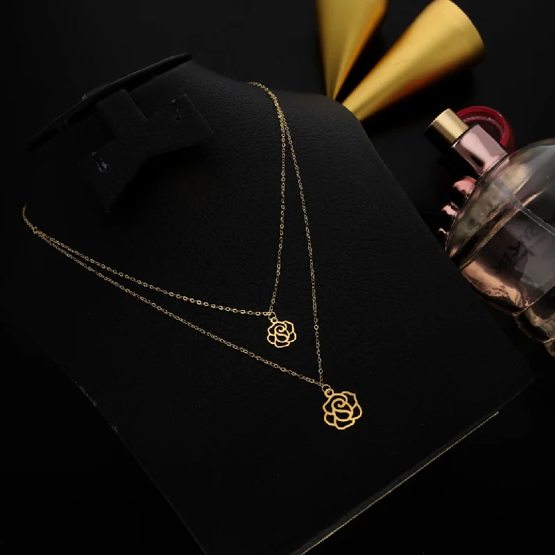 Ladies Sun Necklaces -diamond necklaces for women -Gold Layered Necklace (Chain With Hollow Rose Shaped Pendant) 21KT - FKJNKL21KM9778