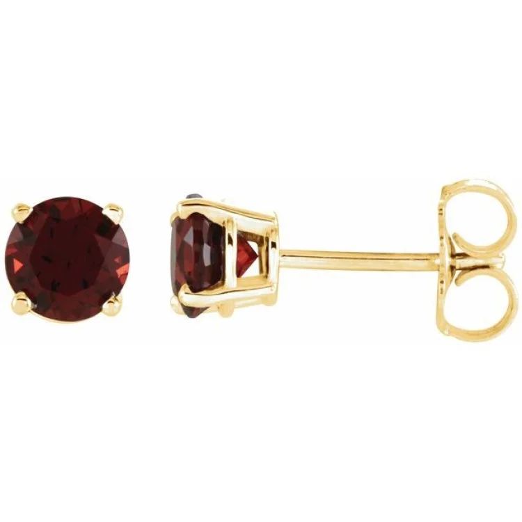 Ladies Platinum Earrings -14K Yellow 5 mm Natural Mozambique Garnet Stud Earrings