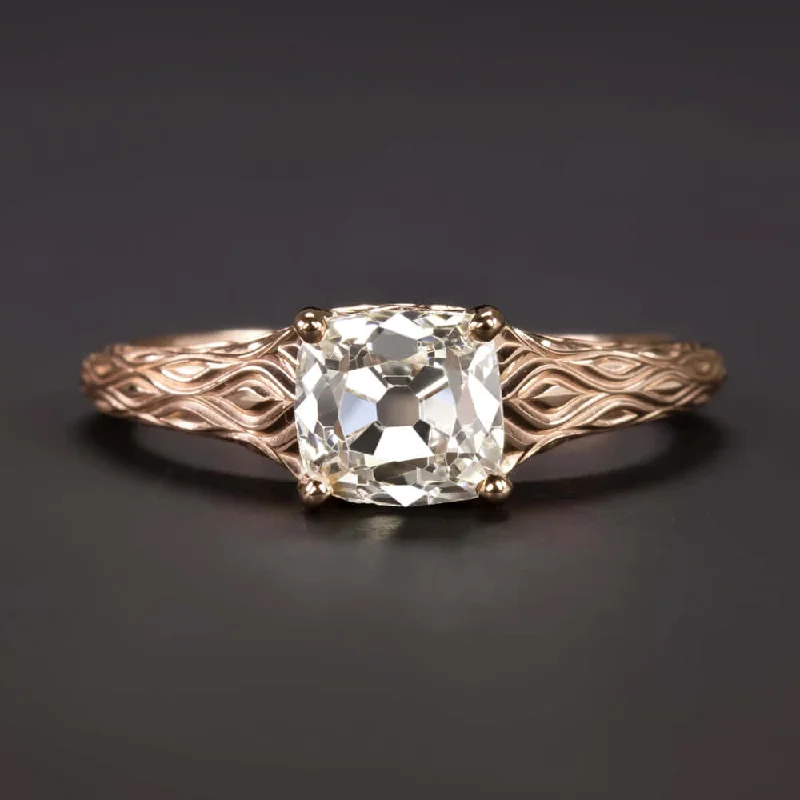 Floral Engagement Rings -1.31ct OLD MINE CUT DIAMOND ENGAGEMENT RING I-J SI1 ROSE GOLD VINTAGE STYLE