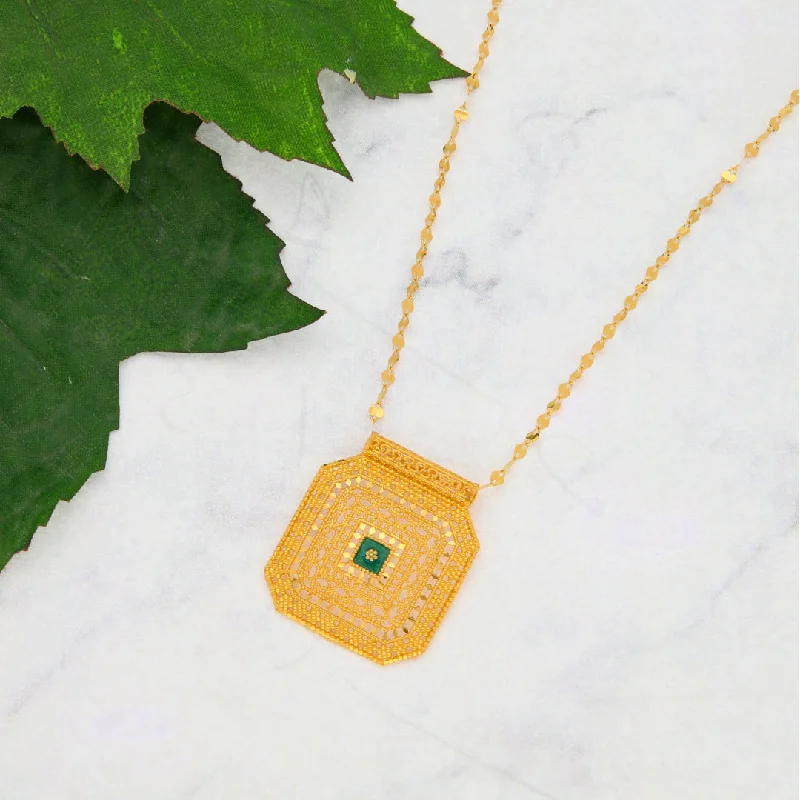 Ladies Casual Necklaces -sun pendant necklaces -Gold Necklace (Chain With Intricate Octagon Shaped Pendant) 21KT - FKJNKL21KM9876