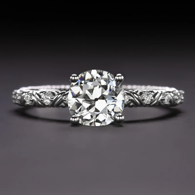 Retro Engagement Rings -1ct OLD EUROPEAN CUT DIAMOND ENGAGEMENT RING GIA CERTIFIED G SI1 14k WHITE GOLD