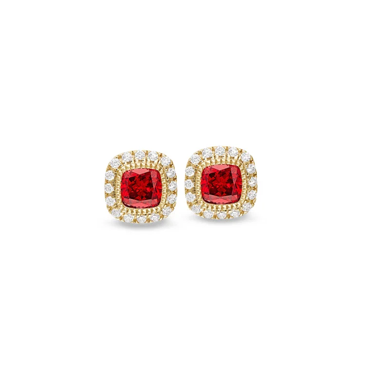 Ladies Designer Earrings -Gold Finish Sterling Silver Micropave Simulated Garnet Earrings with Simulated Diamonds