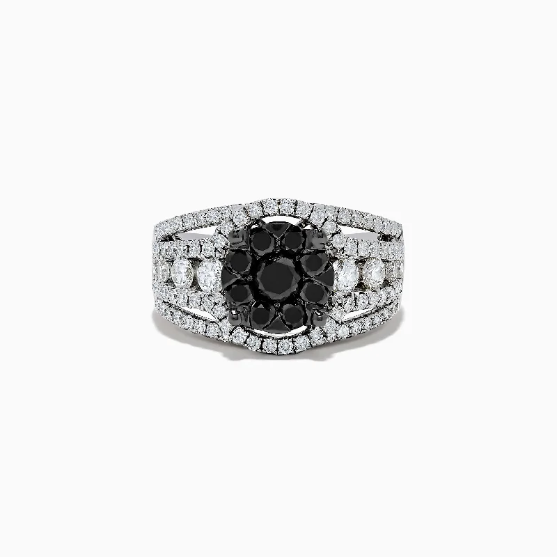 petite women's rings -Caviar 14K White Gold White and Black Diamond Ring