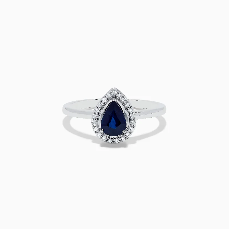 twist design women's rings -Royale Bleu 14K White Gold Sapphire and Diamond Pear Shaped Ring