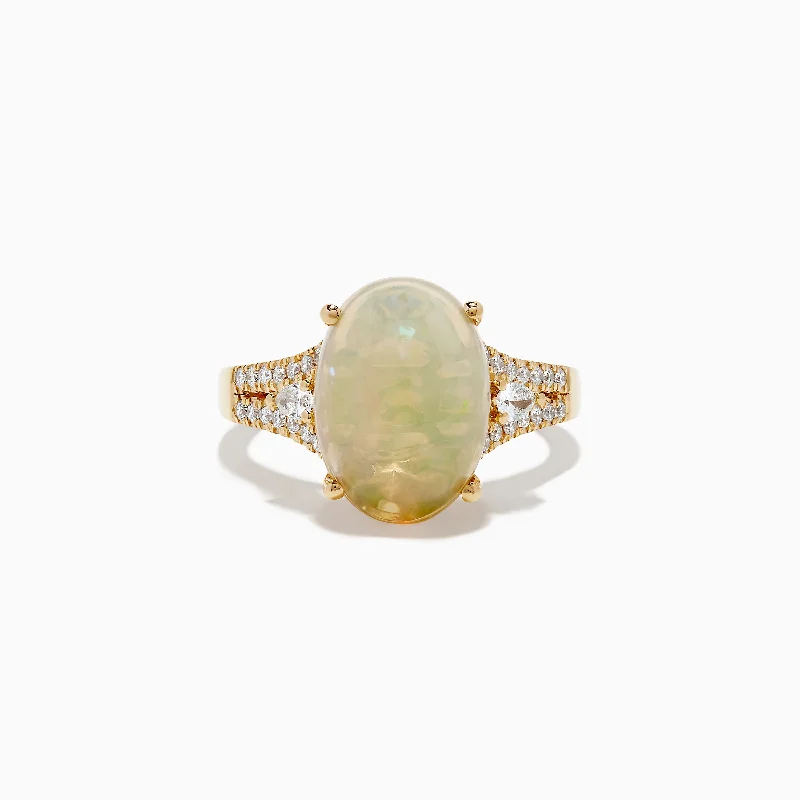 opal women's rings -Aurora 14K Yellow Gold Diamond and Opal Ring