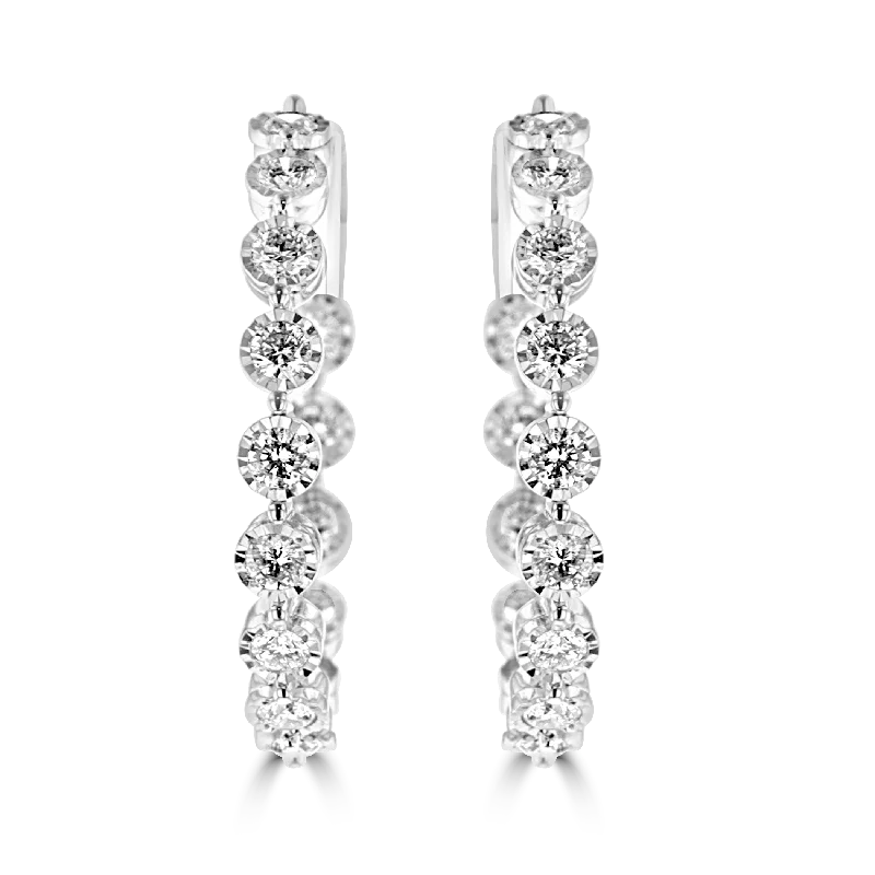 Ladies Feather Earrings -14KT WHITE GOLD 2.02 CTW DIAMOND HOOP EARRINGS