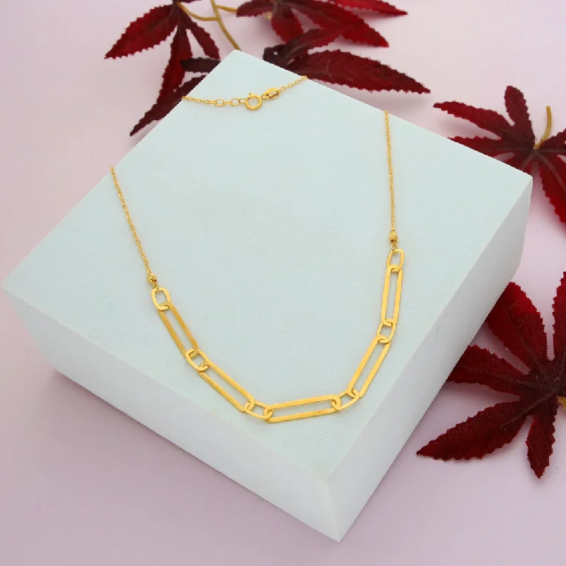 Ladies Cheap Necklaces -horizontal bar necklaces -Gold Paperclip Shaped Necklace 21KT - FKJNKL21KM9859