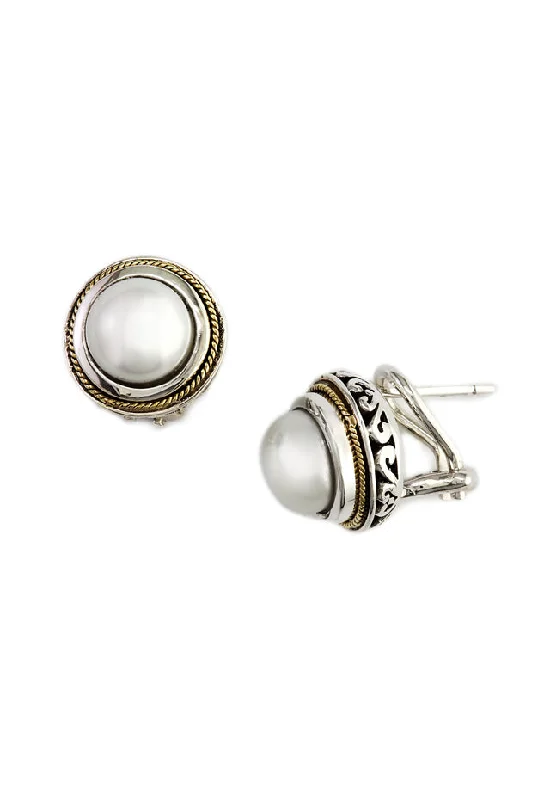 Ladies Balance Earrings -925 Sterling Silver & 18K Gold Cultured Pearl Earrings