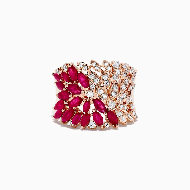 zodiac women's rings -Ruby Royale 14K Rose Gold Marquise Cut Ruby and Diamond Cocktail Ring