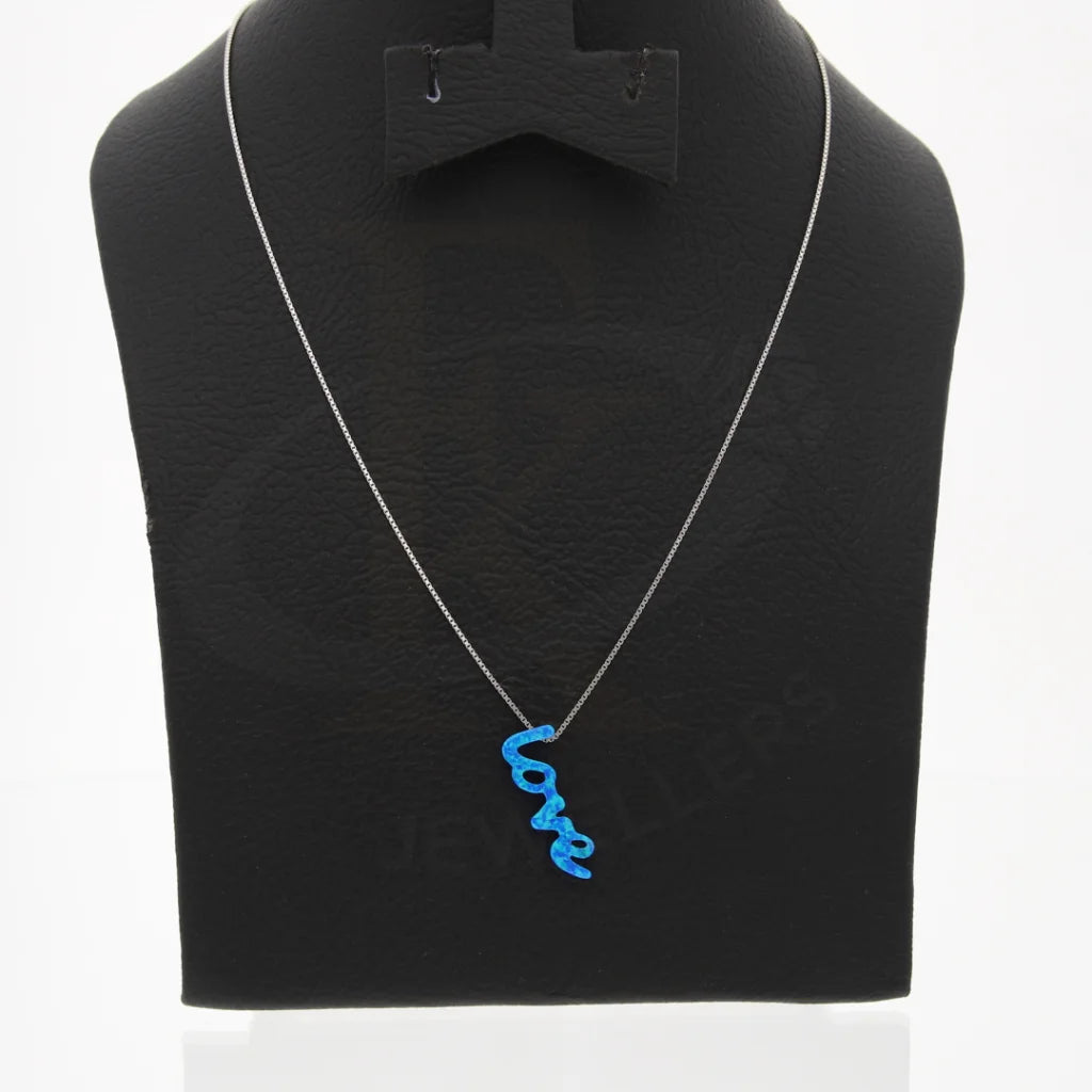 Ladies Motivational Necklaces -sustainable jewelry necklaces -Sterling Silver 925 Blue Opal Love Shaped Necklace - FKJNKLSL8066