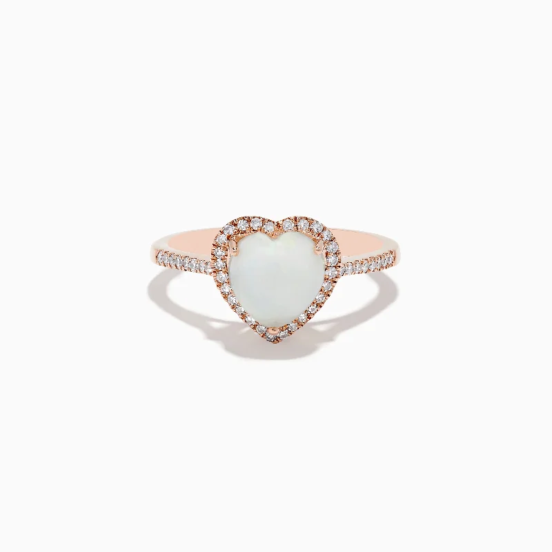 delicate women's rings -Aurora 14K Rose Gold Diamond and Opal Heart Ring