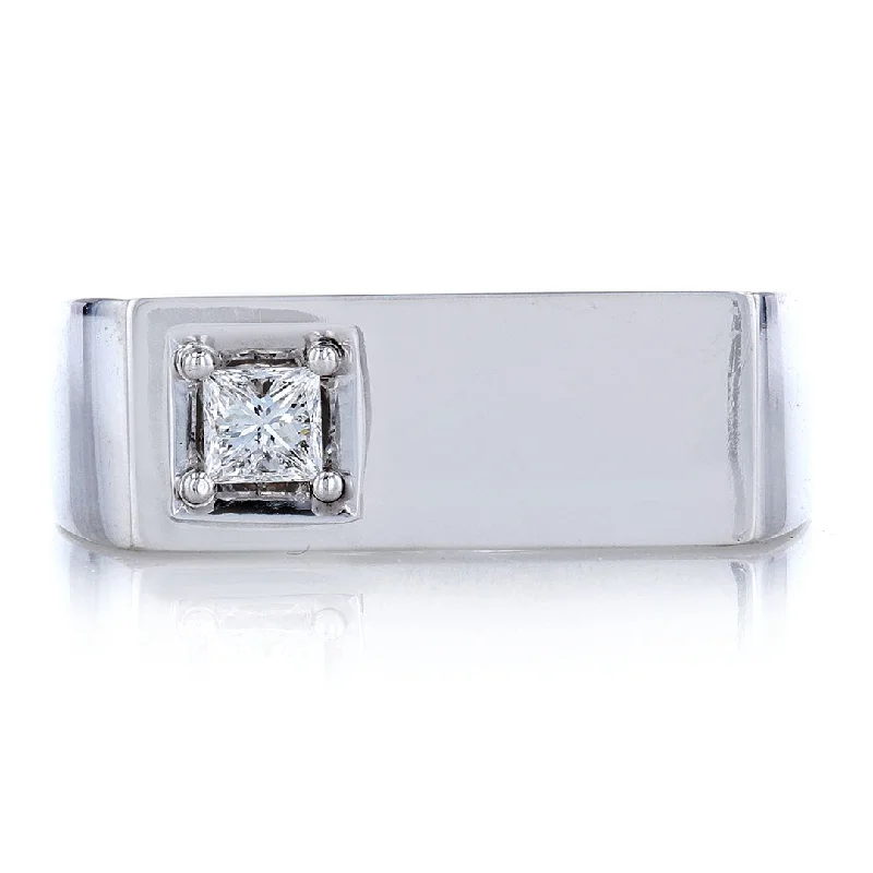 nature-inspired women's rings -Offset Princess Cut Diamond Signet Ring