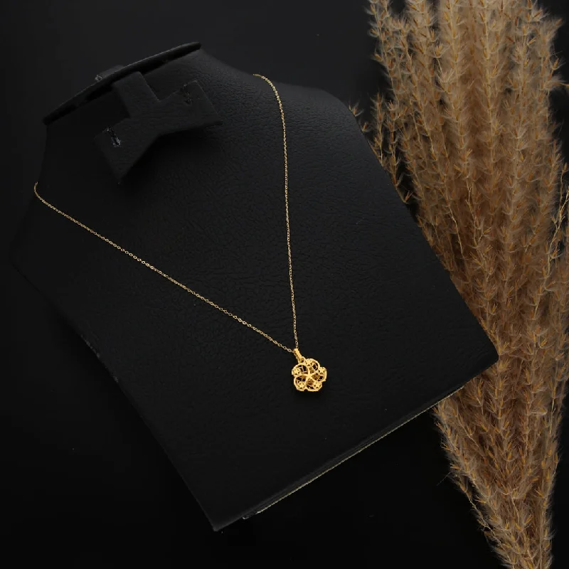 Ladies Spiritual Necklaces -couple necklaces for lovers -Gold Necklace (Chain With Hollow Flower Shaped Pendant) 21KT - FKJNKL21KM9807