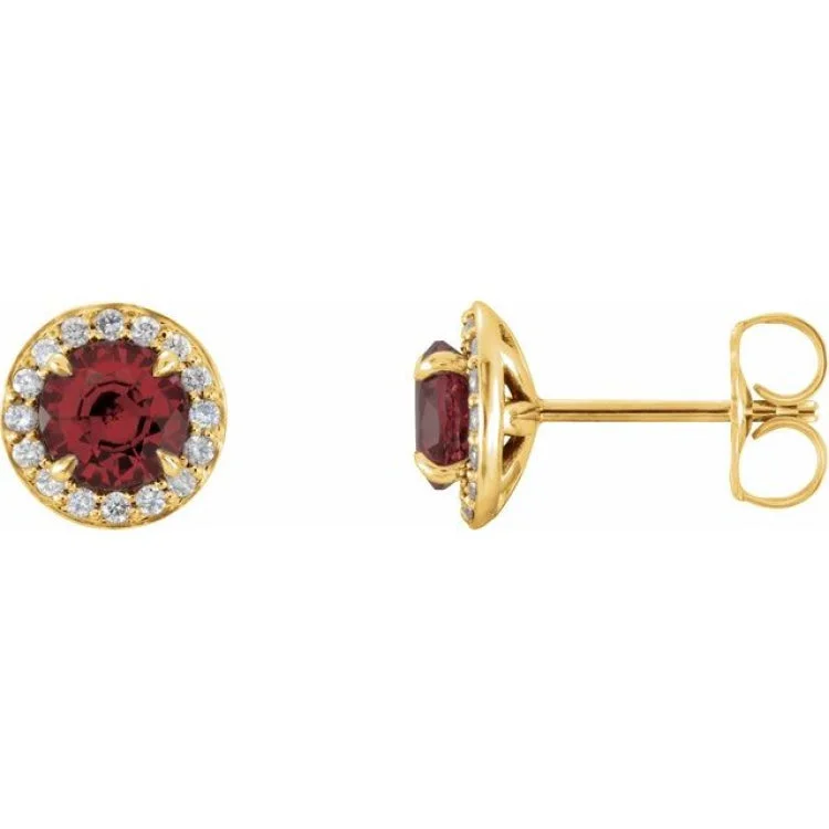 Ladies Hexagon Earrings -14K Yellow 3.5 mm Natural Mozambique Garnet & 1/8 CTW Natural Diamond Earrings