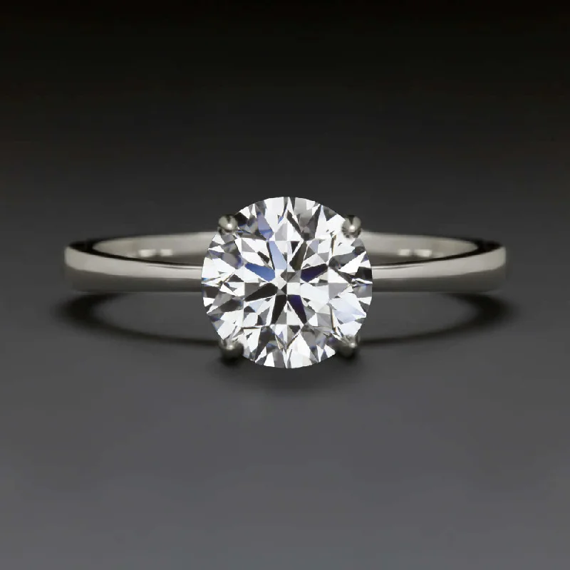 Sculptural Engagement Rings -1ct GIA CERTIFIED DIAMOND ENGAGEMENT RING 14k WHITE GOLD SOLITAIRE ROUND NATURAL