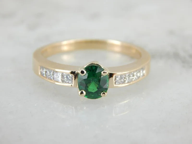 Filigree Engagement Rings -Tsavorite Green Garnet and Diamond Ring for Engagement or Everyday